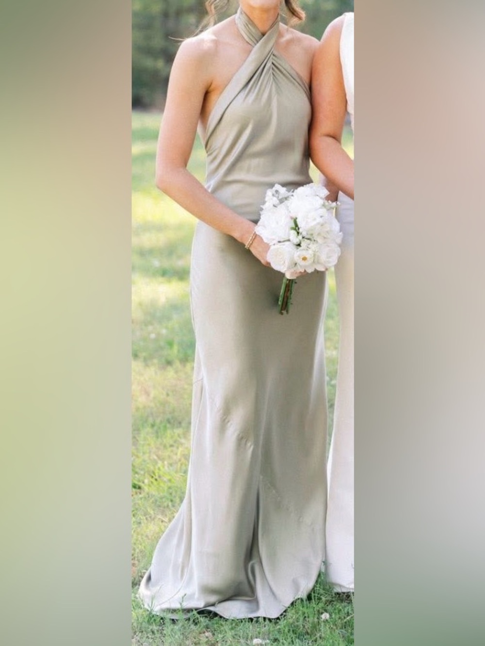 Backless Halter Satin Maxi Dress in Sage